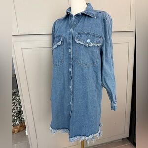 Designer collab Adidas x Ksenia Schnaider Denim Shirt Dress Frayed Hem Size S